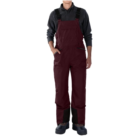ZACPNCV Men Snow Bib Overalls Adjustable Shoulder Straps Waterproof Windproof Insulated Snow Pants Multi‑Pocket Winter Ski Bibs for Snowboarding Skiing B-Red