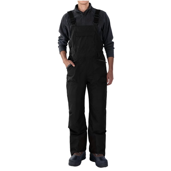 ZACPNCV Men Snow Bib Overalls Adjustable Shoulder Straps Waterproof Windproof Insulated Snow Pants Multi‑Pocket Winter Ski Bibs for Snowboarding Skiing B-Black