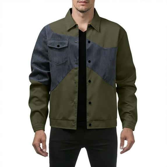 ZACPNCV Men Wool Loose Fit Loose Vintage Denim Jackets Man Cargo Button Jean Coat