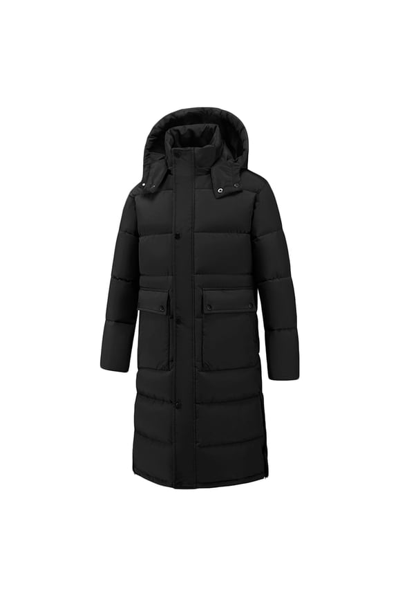 Men's Hood Long-Length Puffer Jacket Insulated Winter-Waterproof Overcoat Warm Parka