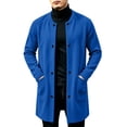 thumbnail image 1 of ZACPNCV Men's Long Cardigan Coat Solid Color Collarless Coat Open Front Button Down Jacket with Pockets Casual Slim Fit Winter Overcoat, 1 of 7