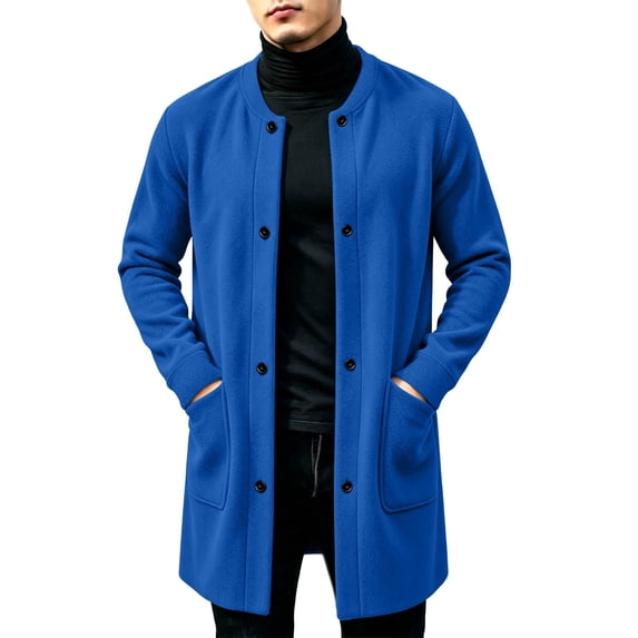 ZACPNCV Men's Long Cardigan Coat Solid Color Collarless Coat Open Front Button Down Jacket with Pockets Casual Slim Fit Winter Overcoat