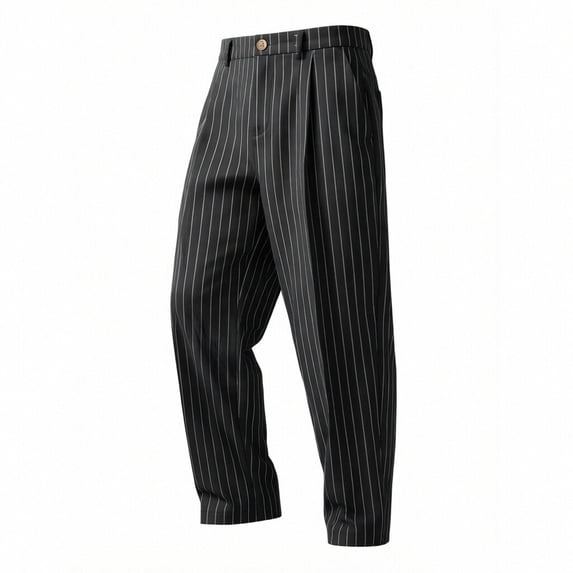 ZACPNCV Men's Pinstripe Dress Pants High Waisted Pleated Front Straight Leg Work Trousers with Pockets Business Casual Suit Pants
