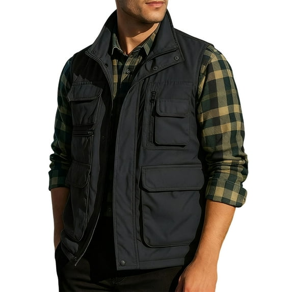 ZACPNCV Men's Puffer Vest Outerwear Golf Sleeveless Jacket Winter Warm Lightweight Pockets Windproof