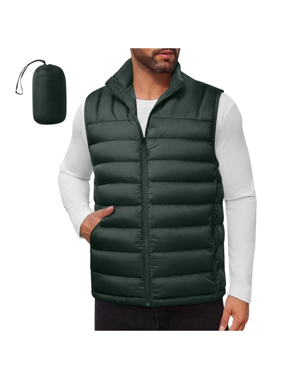 Men's Puffer Vest Outerwear Golf Sleeveless Jacket Winter Warm Lightweight Pockets Windproof