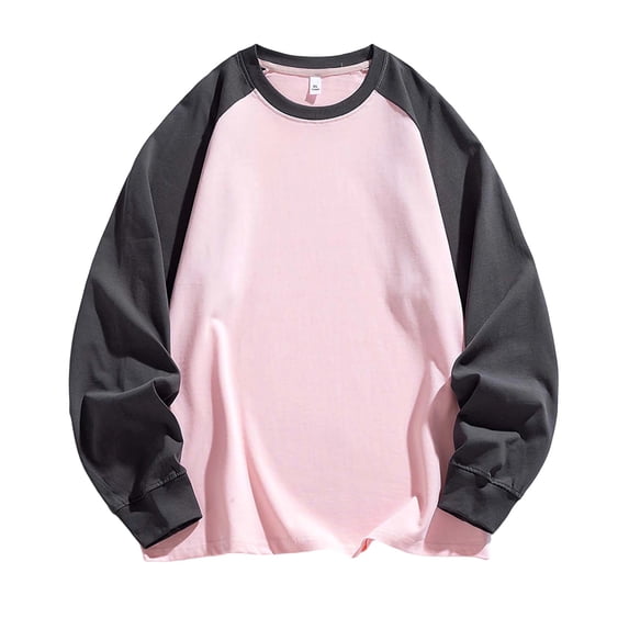 ZACPNCV Men's Raglan Long Sleeve Colorblock Crew Neck Casual T-Shirt,Pink
