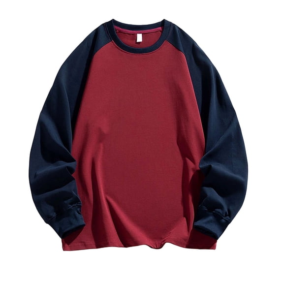 ZACPNCV Men's Raglan Long Sleeve Colorblock Crew Neck Casual T-Shirt,Red