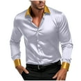 thumbnail image 1 of ZACPNCV Men's Shiny Satin Dress Shirts Long Sleeve Button Down Silk Shirt with Bow Tie, 1 of 8