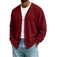 thumbnail image 1 of ZACPNCV Men's V-Neck Cardigan Rib Cuff Loose Fit Button Down Sweater Open Front Long Sleeve Solid Color Casual Basic Knitwear, 1 of 9