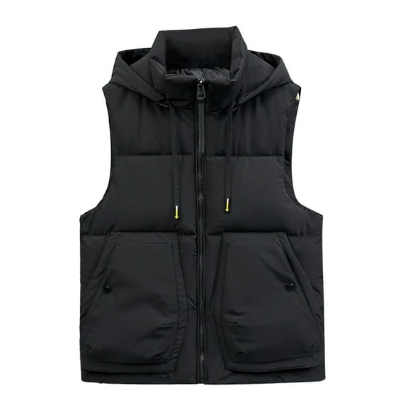 ZACPNCV Men's Winter Puffer Vest Sleeveless Warm Zipper Lightweight Jacket Vest with Removable Hood