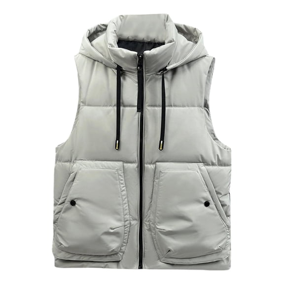 ZACPNCV Men's Winter Puffer Vest Sleeveless Warm Zipper Lightweight Jacket Vest with Removable Hood