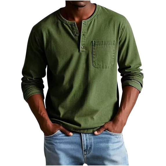 ZACPNCV Mens Henley Shirts Long Sleeve Button Cotton T-Shirt with Pocket