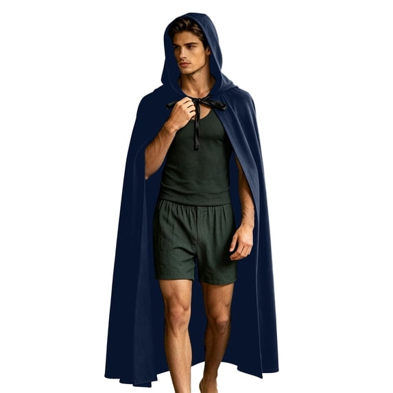 ZACPNCV Mens Hooded Long Cloak Cape Gothic Front Lace Up Full Length Medieval Wizard Robe Halloween Clohtes Blue