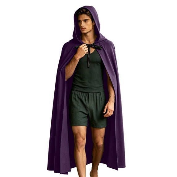 ZACPNCV Mens Hooded Long Cloak Cape Gothic Front Lace Up Full Length Medieval Wizard Robe Halloween Clohtes Purple