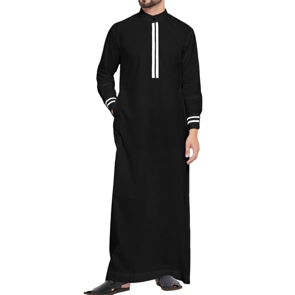 ZACPNCV Mens Islamic Clothing Long Sleeve Thobe Round Neck Traditional Muslim Garment for Prayer and Daily Wear