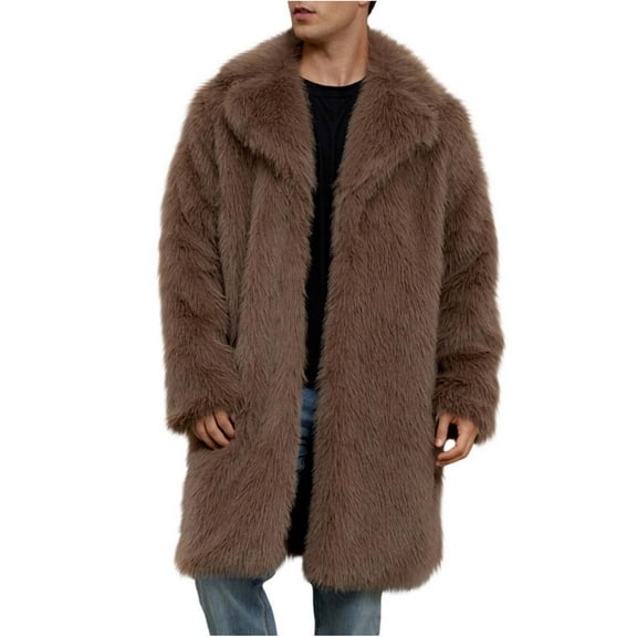 ZACPNCV Mens Long Faux Fur Coat Furry Jacket Lapel Collar Shaggy Jackets Winter Warm Outerwear Parka Overcoat