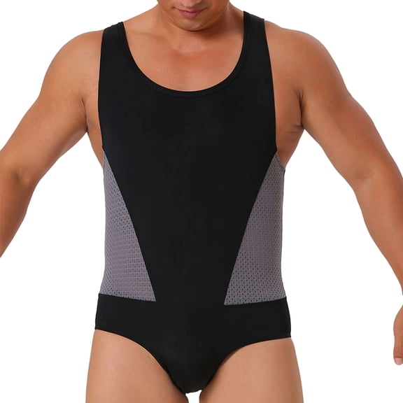 ZACPNCV Mens Nylon Spandex One Piece Swimsuit Athletic Tight Fit Breathable Square Cut Tank Top Performance Swimwear