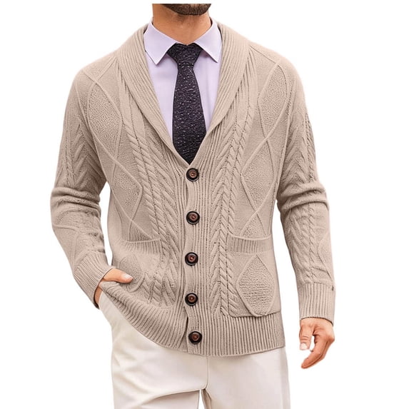 ZACPNCV Mens Shawl Collar Cardigan Sweater Cable Knit Button Down Sweaters Long Sleeve Casual Winter Outwear
