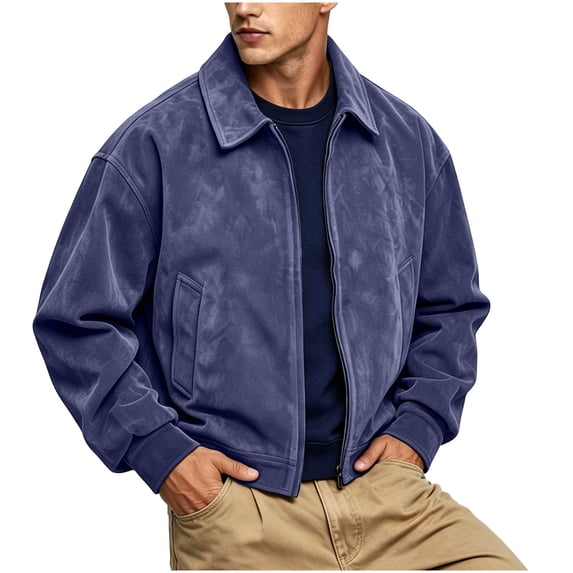 ZACPNCV Mens Solid Coat Faux Suede Casual Long Sleeve Zipper Front Spread Collar Lightweight Outerwear with Pockets for Fall Spring