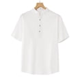 thumbnail image 1 of ZACPNCV Mens Solid Linen Blend Short Sleeve Shirt Half Button Closure Stand Collar Casual Comfortable Summer Clothing, 1 of 9