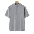 thumbnail image 1 of ZACPNCV Mens Solid Linen Blend Short Sleeve Shirt Half Button Closure Stand Collar Casual Comfortable Summer Clothing, 1 of 7