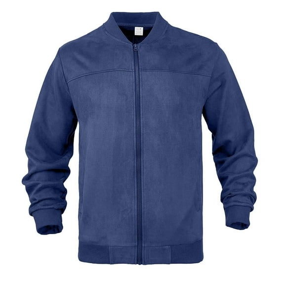 Lovskoo Mens Suede Bomber Jacket Zipper Front Solid Color with Panel Design Minimalist Stylish Outerwear