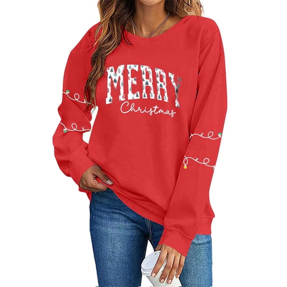 ZACPNCV Merry Sweatshirts for Women Christmas Crewneck Sweaters Sequin Letter Pullover Winter Tops