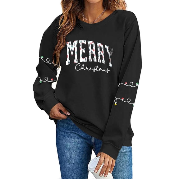 ZACPNCV Merry Sweatshirts for Women Christmas Crewneck Sweaters Sequin Letter Pullover Winter Tops