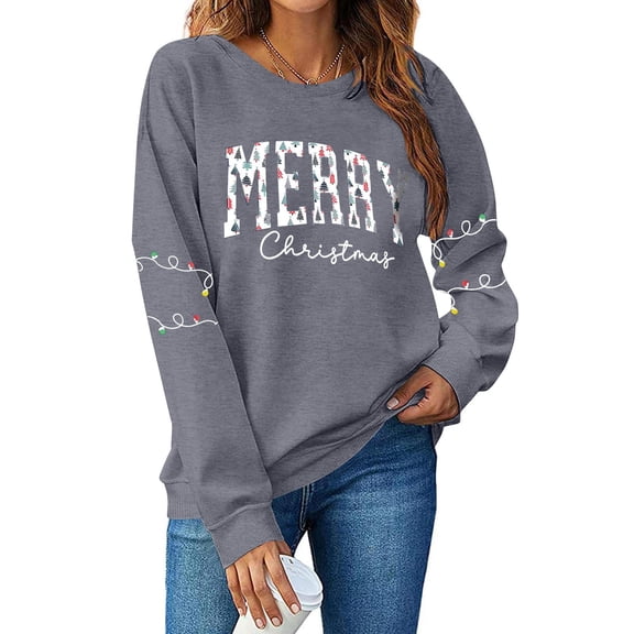 ZACPNCV Merry Sweatshirts for Women Christmas Crewneck Sweaters Sequin Letter Pullover Winter Tops