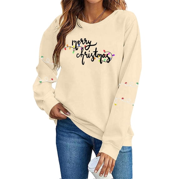 Lovskoo Merry Sweatshirts for Women Christmas Crewneck Sweaters Sequin Letter Pullover Winter Tops