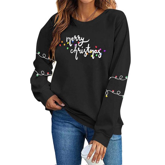 ZACPNCV Merry Sweatshirts for Women Christmas Crewneck Sweaters Sequin Letter Pullover Winter Tops