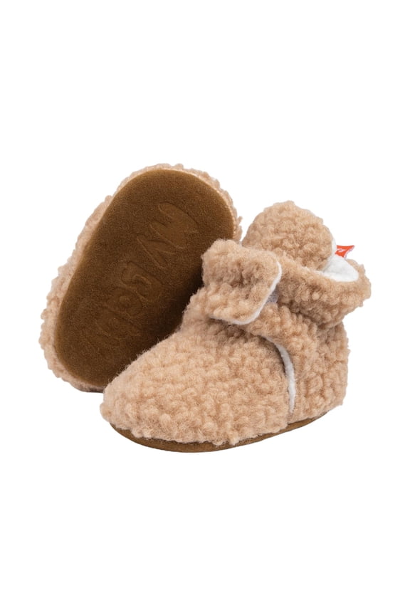 Newborn Baby Booties Cotton Knit Shoes Soft Cozy First Wakers Warm Booties for Toddler Infant Girl Boy Khaki 0-6 Months