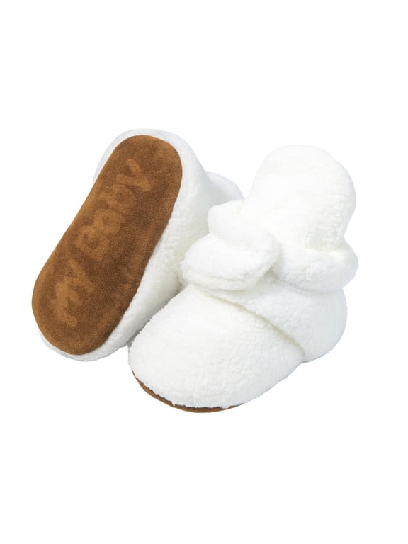 Newborn Baby Booties Cotton Knit Shoes Soft Cozy First Wakers Warm Booties for Toddler Infant Girl Boy White 0-6 Months