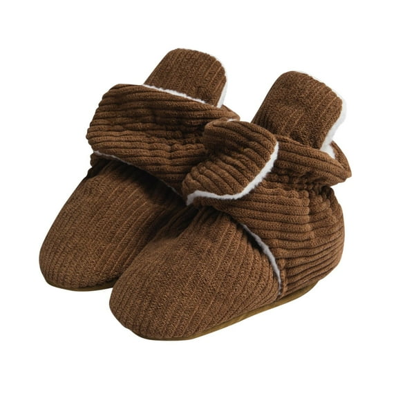 ZACPNCV Newborn Baby Cotton Booties Non-Slip Sole for Toddler Boys Girls Infant Winter Warm Fleece Cozy Socks Shoes Brown