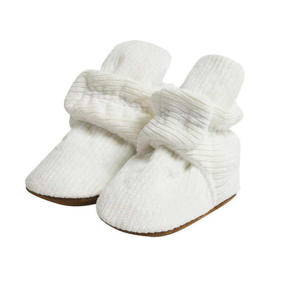 ZACPNCV Newborn Baby Cotton Booties Non-Slip Sole for Toddler Boys Girls Infant Winter Warm Fleece Cozy Socks Shoes White