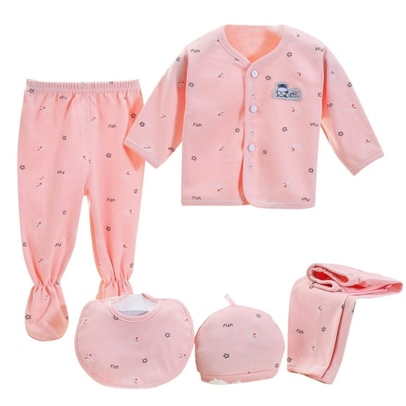 ZACPNCV Newborn Baby Layette Gift Set Clothes Set 5 Piece for Baby Girls Infant Gift Outfits Pink 0-3 Months