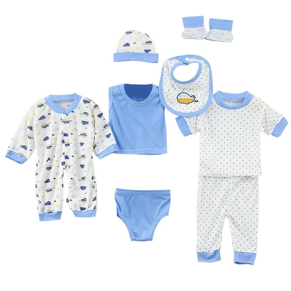ZACPNCV Newborn Baby Layette Gift Set Clothes Set 8 Piece for Baby Girls Infant Gift Outfits Blue 0-3 Months