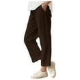 thumbnail image 1 of ZACPNCV Pants for Girls Summer Casual Loose Cotton Linen Straight Wide Leg Drawstring Elastic Waist Solid Cropped Pant Brown 14-15 Years, 1 of 8