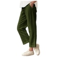 thumbnail image 1 of ZACPNCV Pants for Girls Summer Casual Loose Cotton Linen Straight Wide Leg Drawstring Elastic Waist Solid Cropped Pant Green 12-13 Years, 1 of 8