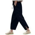 thumbnail image 1 of ZACPNCV Pants for Girls Summer Casual Loose Cotton Linen Straight Wide Leg Drawstring Elastic Waist Solid Cropped Pant Navy 12-13 Years, 1 of 8