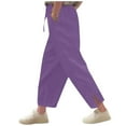 thumbnail image 1 of ZACPNCV Pants for Girls Summer Casual Loose Cotton Linen Straight Wide Leg Drawstring Elastic Waist Solid Cropped Pant Purple 12-13 Years, 1 of 5