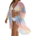 thumbnail image 1 of ZACPNCV Plus Size Women Beach Cover Up Colorful Fringe Irregular Hem Loose Fit Crochet Knit Sheer Swimsuit Bikini Shawl Summer Outdoor, 1 of 6