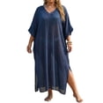 thumbnail image 1 of ZACPNCV Plus Size Women Sheer V Neck Loose Fit Dress Cover Up Lightweight Casual Beach Tunic Swimsuit Bikini Shawl Summer Outdoor, 1 of 6