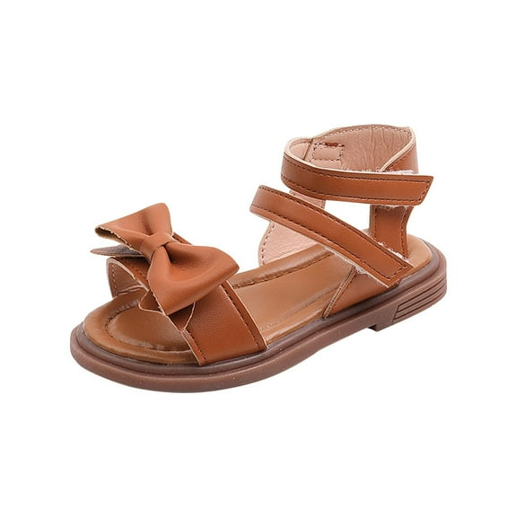 ZACPNCV Sandals for Girls Breathable Open Toe Wedding Flower Sandals with Rubber Sole Indoor Outdoor Summer Shoes Brown 18-24 Months