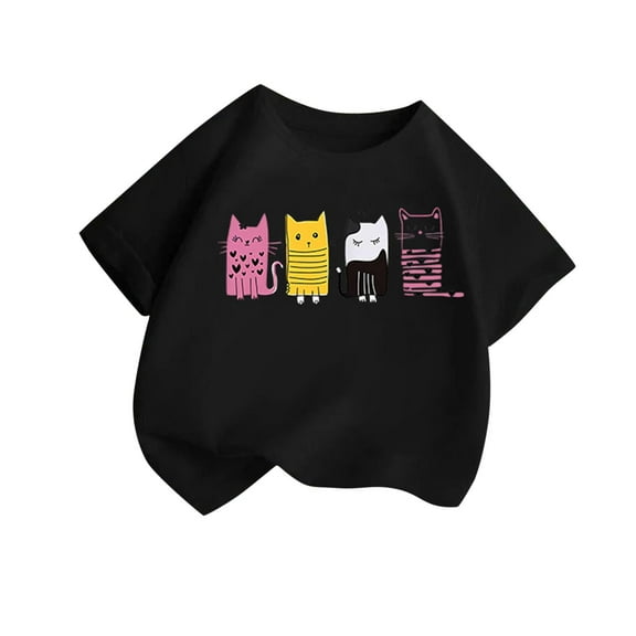 ZACPNCV Shirts for Girls Short Sleeve Animals Graphic Tees Crewneck Cartoon Casual Cotton T-Shirt Kids Summer Tops Clothes Black 8-10 Years