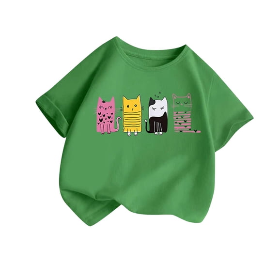 ZACPNCV Shirts for Girls Short Sleeve Animals Graphic Tees Crewneck Cartoon Casual Cotton T-Shirt Kids Summer Tops Clothes Green 10-12 Years