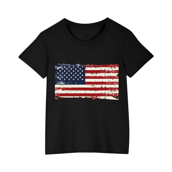 ZACPNCV Shirts for Kids Boys Girls Summer Crewneck USA Flag Graphic Short Sleeve Casual 4th of July Shirt Patriotic Tee Blouses Black 7-8 Years