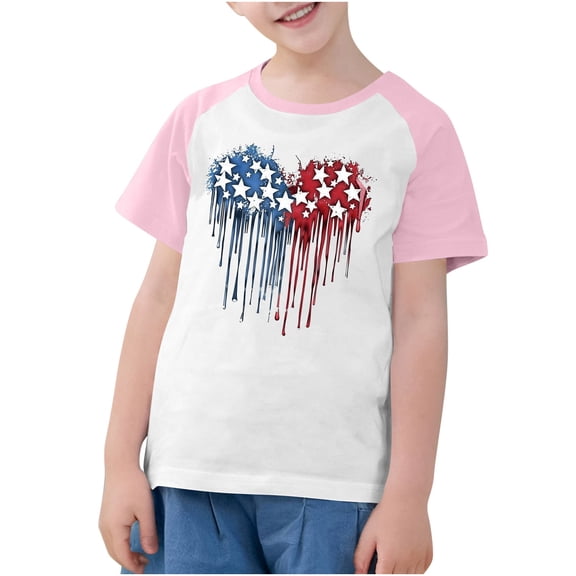 ZACPNCV Shirts for Kids Boys Summer USA Flag Graphic Short Sleeve 4th of July Shirt Patriotic Tee Blouses Independence Day Gifts Pink 3-4 Years