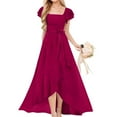 thumbnail image 1 of ZACPNCV Short Sleeves Junior Bridesmaid Dresses Square Neck Flower Girl Dress Chiffon A Line Pageant Gown Burgundy 7-8 Years, 1 of 3