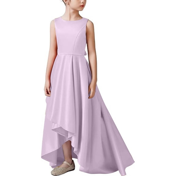 ZACPNCV Short Sleeves Junior Bridesmaid Dresses Square Neck Flower Girl Dress Chiffon A Line Pageant Gown Purple 9-10 Years